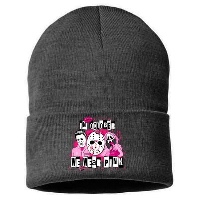 Breast Cancer Horror Movie Characters Halloween Sustainable Knit Beanie