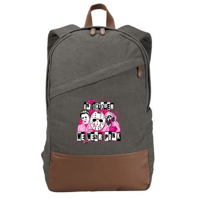 Breast Cancer Horror Movie Characters Halloween Cotton Canvas Backpack