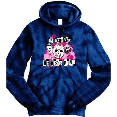 Breast Cancer Horror Movie Characters Halloween Tie Dye Hoodie