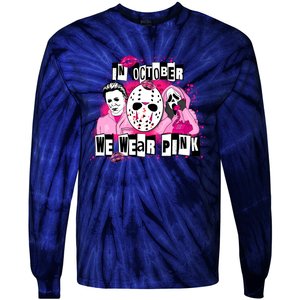 Breast Cancer Horror Movie Characters Halloween Tie-Dye Long Sleeve Shirt