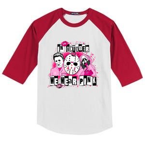 Breast Cancer Horror Movie Characters Halloween Kids Colorblock Raglan Jersey