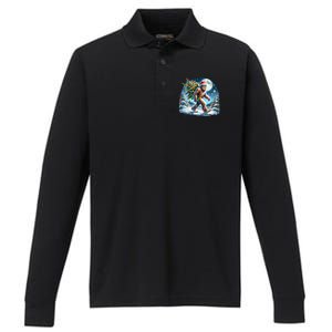 Bigfoot Christmas Holiday Sasquatch Xmas Performance Long Sleeve Polo