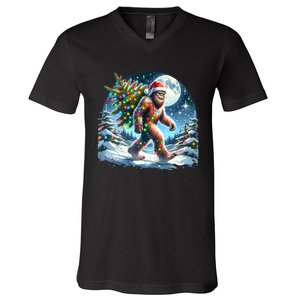 Bigfoot Christmas Holiday Sasquatch Xmas V-Neck T-Shirt