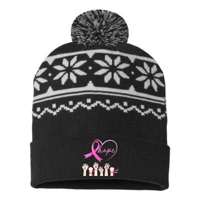 Breast Cancer Hope Heart Ribbon Resilient Hope 2024 Premium USA-Made Snowflake Beanie