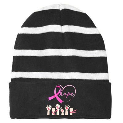 Breast Cancer Hope Heart Ribbon Resilient Hope 2024 Premium Striped Beanie with Solid Band