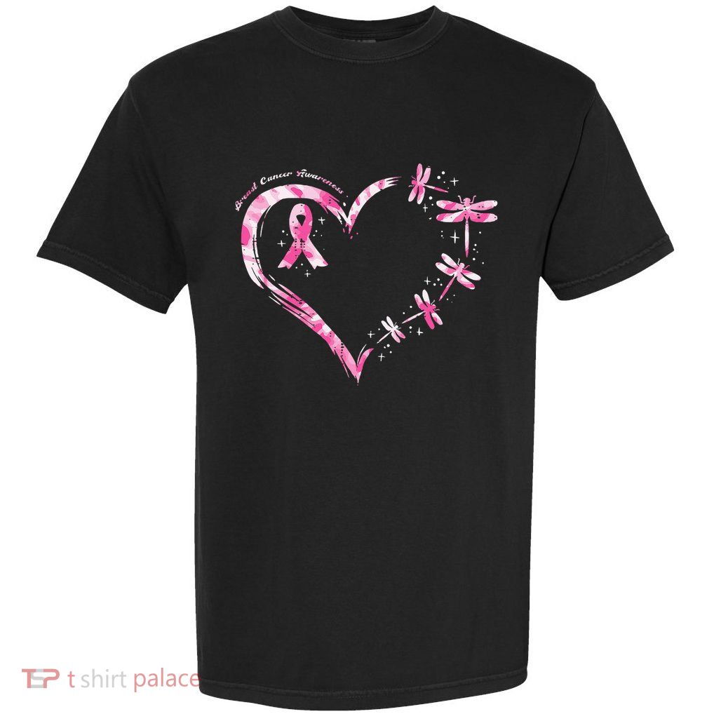 Breast Cancer Heart Dragonflies Awareness Garment-Dyed Heavyweight T-Shirt