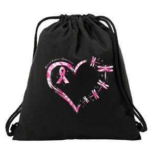 Breast Cancer Heart Dragonflies Awareness Drawstring Bag