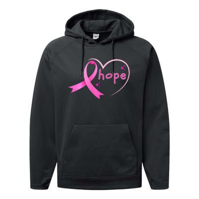 Breast Cancer Hope Ribbon Heart 2024 Awareness Hope Performance Fleece Hoodie