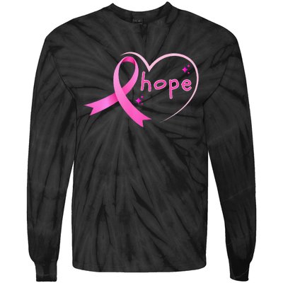 Breast Cancer Hope Ribbon Heart 2024 Awareness Hope Tie-Dye Long Sleeve Shirt