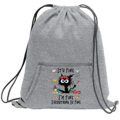 Black Cat It's Fine I'm Fine Everything Is Fine Teacher Xmas Sweatshirt Cinch Pack Bag