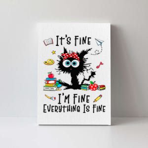 Black Cat It's Fine I'm Fine Everything Is Fine Teacher Xmas Canvas