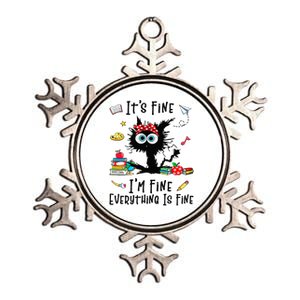 Black Cat It's Fine I'm Fine Everything Is Fine Teacher Xmas Metallic Star Ornament