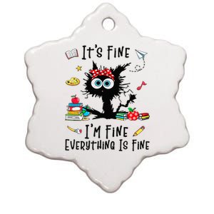 Black Cat It's Fine I'm Fine Everything Is Fine Teacher Xmas Ceramic Star Ornament