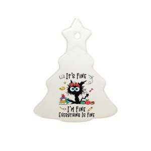 Black Cat It's Fine I'm Fine Everything Is Fine Teacher Xmas Ceramic Tree Ornament