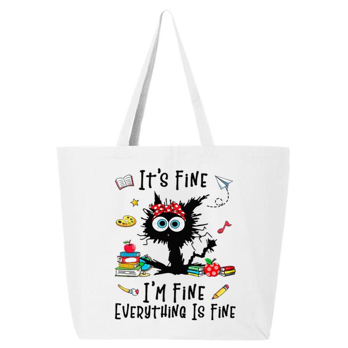 Black Cat It's Fine I'm Fine Everything Is Fine Teacher Xmas 25L Jumbo Tote