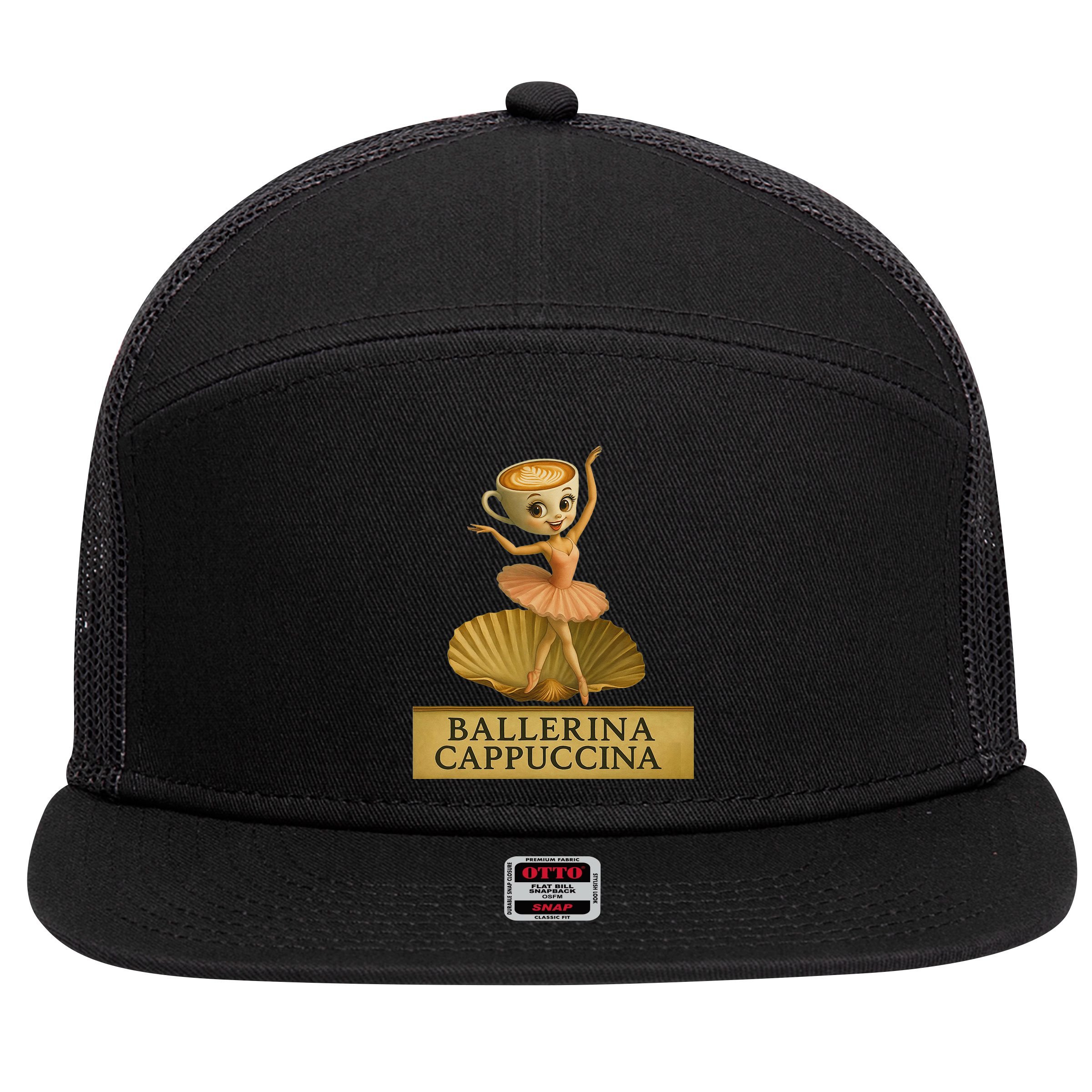 Ballerina Cappuccina Italian Brainrot Meme Ballerina 7 Panel Mesh Trucker Snapback Hat