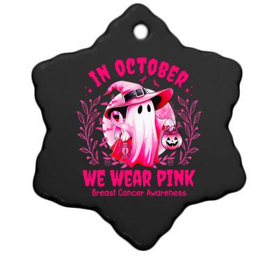 Breast Cancer In October We Wear Halloween Ceramic Star Ornament