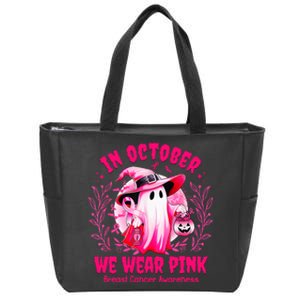 Breast Cancer In October We Wear Halloween Zip Tote Bag