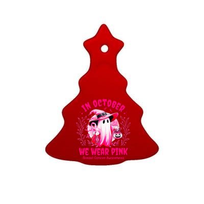 Breast Cancer In October We Wear Halloween Ceramic Tree Ornament