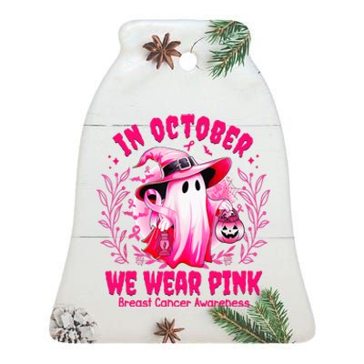 Breast Cancer In October We Wear Halloween Ceramic Bell Ornament