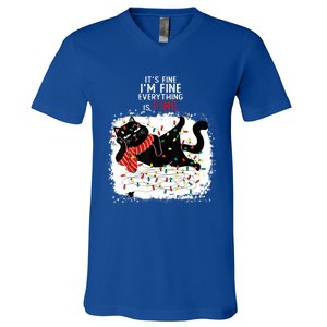 Black Cat ItS Fine IM Fine Everything Is Fine Christmas Gift V-Neck T-Shirt