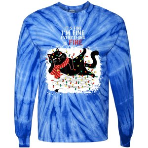 Black Cat ItS Fine IM Fine Everything Is Fine Christmas Gift Tie-Dye Long Sleeve Shirt