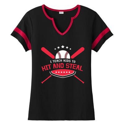 Baseball Coach I Teach To Hit And Steal Ladies Halftime Notch Neck Tee