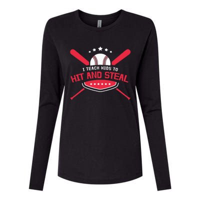 Baseball Coach I Teach To Hit And Steal Womens Cotton Relaxed Long Sleeve T-Shirt