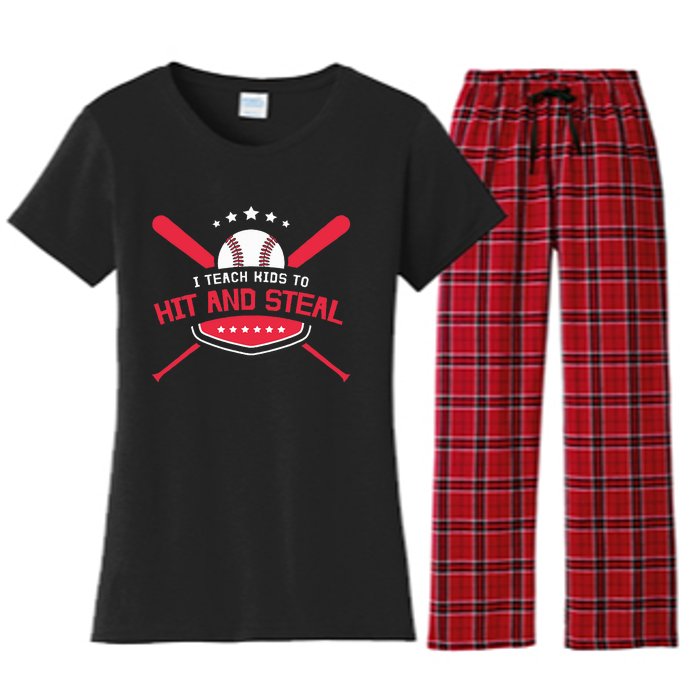 Baseball Coach I Teach To Hit And Steal Women's Flannel Pajama Set