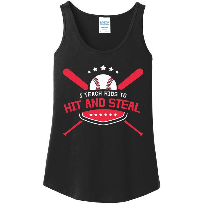 Baseball Coach I Teach To Hit And Steal Ladies Essential Tank