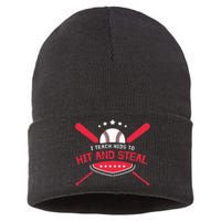 Baseball Coach I Teach To Hit And Steal Sustainable Knit Beanie