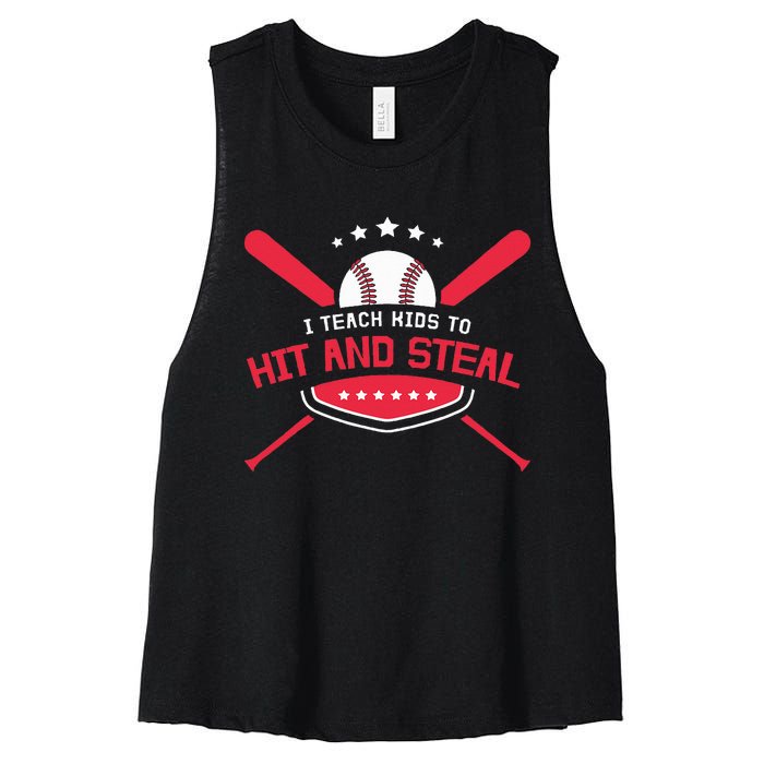 Baseball Coach I Teach To Hit And Steal Women's Racerback Cropped Tank