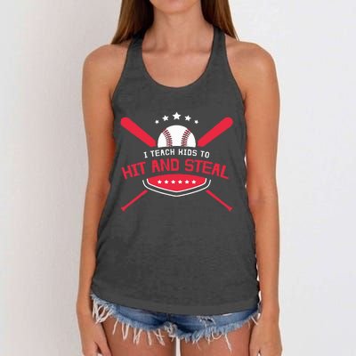 Baseball Coach I Teach To Hit And Steal Women's Knotted Racerback Tank