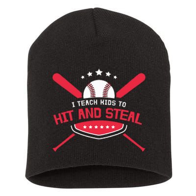 Baseball Coach I Teach To Hit And Steal Short Acrylic Beanie