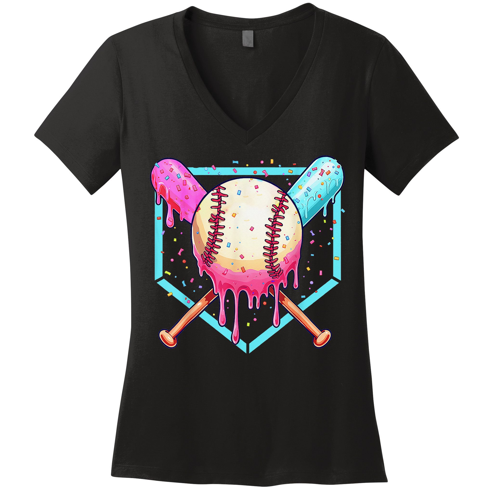 Baseball Cuteping Ice Cream Cute Baseball Season Gift Women's V-Neck T-Shirt