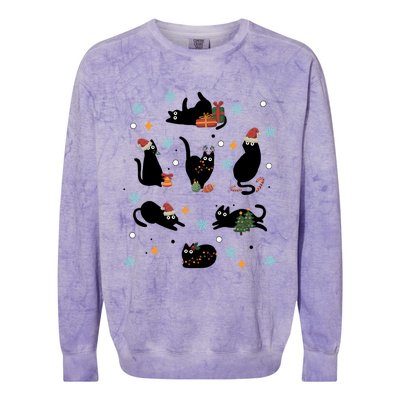 Black Cat In Christmas Santa Elf Hat Holiday Cat Lover Gift Colorblast Crewneck Sweatshirt