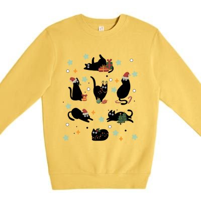 Black Cat In Christmas Santa Elf Hat Holiday Cat Lover Gift Premium Crewneck Sweatshirt