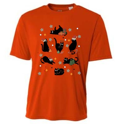 Black Cat In Christmas Santa Elf Hat Holiday Cat Lover Gift Cooling Performance Crew T-Shirt