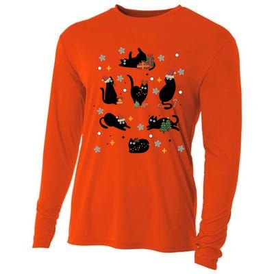 Black Cat In Christmas Santa Elf Hat Holiday Cat Lover Gift Cooling Performance Long Sleeve Crew