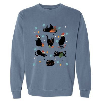 Black Cat In Christmas Santa Elf Hat Holiday Cat Lover Gift Garment-Dyed Sweatshirt