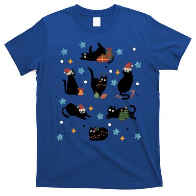 Black Cat In Christmas Santa Elf Hat Holiday Cat Lover Gift T-Shirt