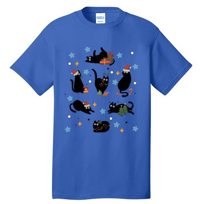 Black Cat In Christmas Santa Elf Hat Holiday Cat Lover Gift Tall T-Shirt