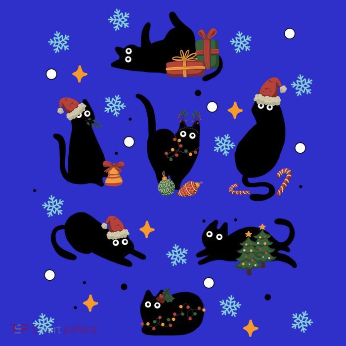 Black Cat In Christmas Santa Elf Hat Holiday Cat Lover Gift Tall T-Shirt
