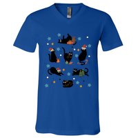 Black Cat In Christmas Santa Elf Hat Holiday Cat Lover Gift V-Neck T-Shirt