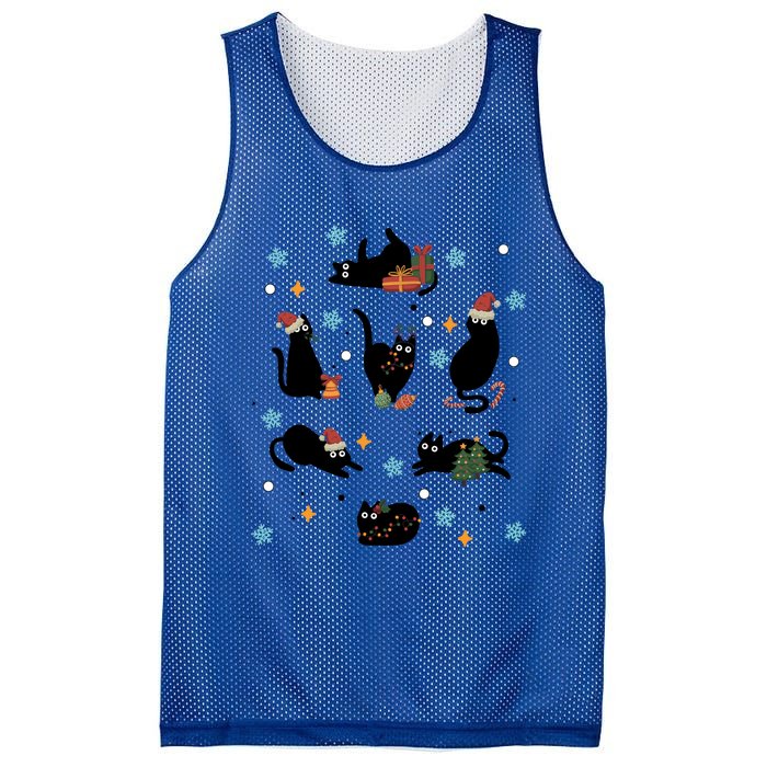 Black Cat In Christmas Santa Elf Hat Holiday Cat Lover Gift Mesh Reversible Basketball Jersey Tank