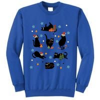 Black Cat In Christmas Santa Elf Hat Holiday Cat Lover Gift Tall Sweatshirt