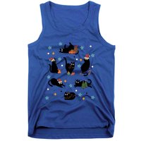 Black Cat In Christmas Santa Elf Hat Holiday Cat Lover Gift Tank Top