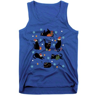 Black Cat In Christmas Santa Elf Hat Holiday Cat Lover Gift Tank Top