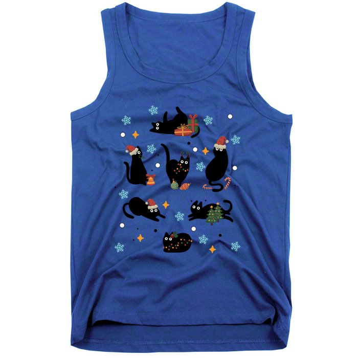 Black Cat In Christmas Santa Elf Hat Holiday Cat Lover Gift Tank Top