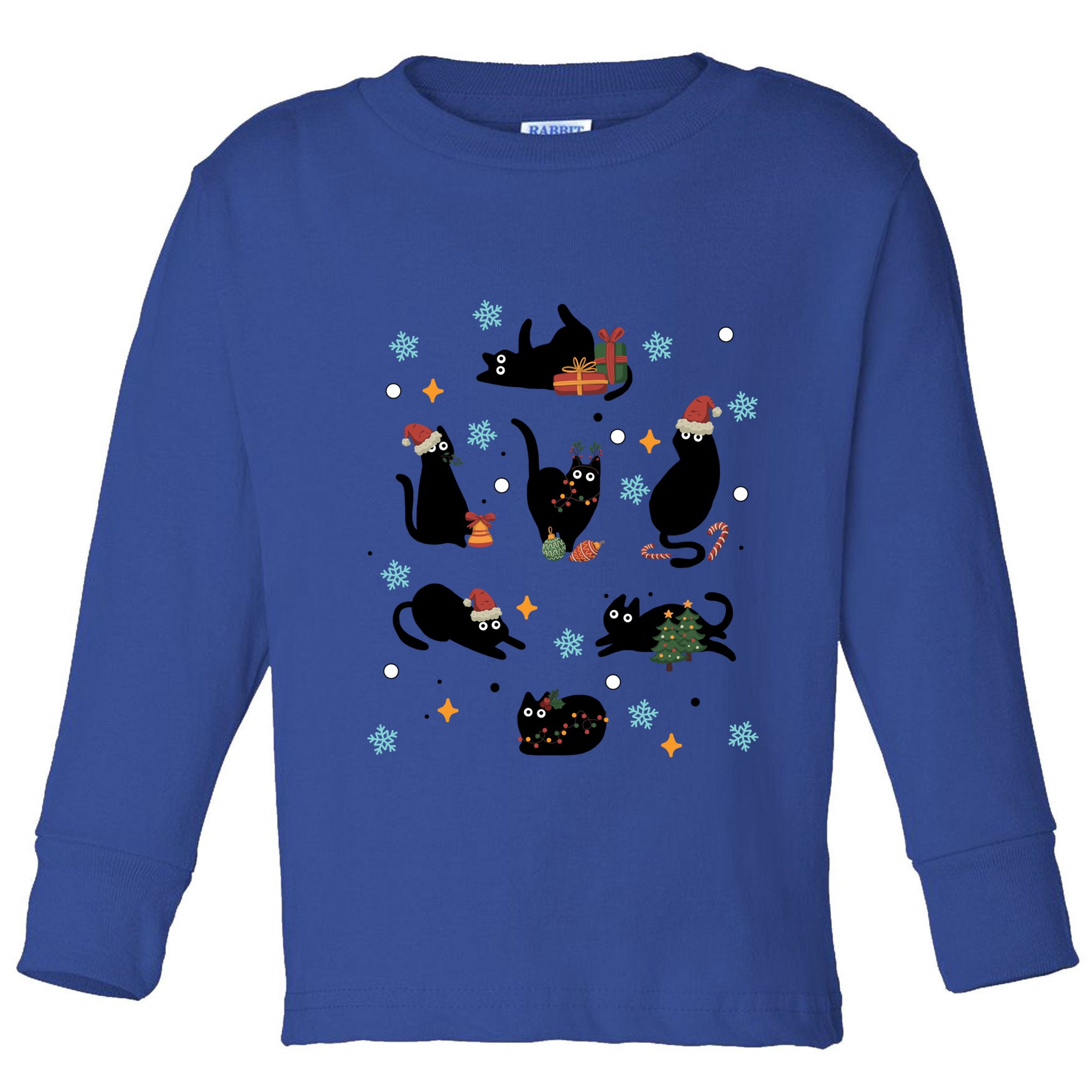 Black Cat In Christmas Santa Elf Hat Holiday Cat Lover Gift Toddler Long Sleeve Shirt